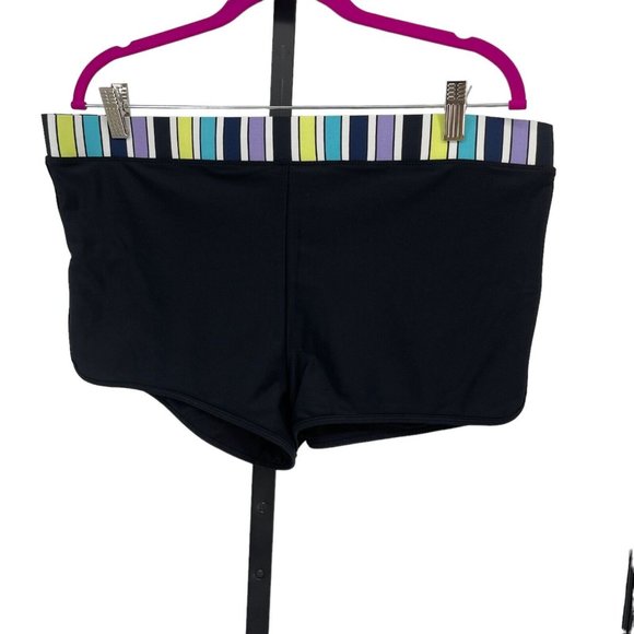 NWT Swim by Cacique Womens Boy Shorts Briefs 18 Plus Black & Striped Multicolor - Picture 2 of 7